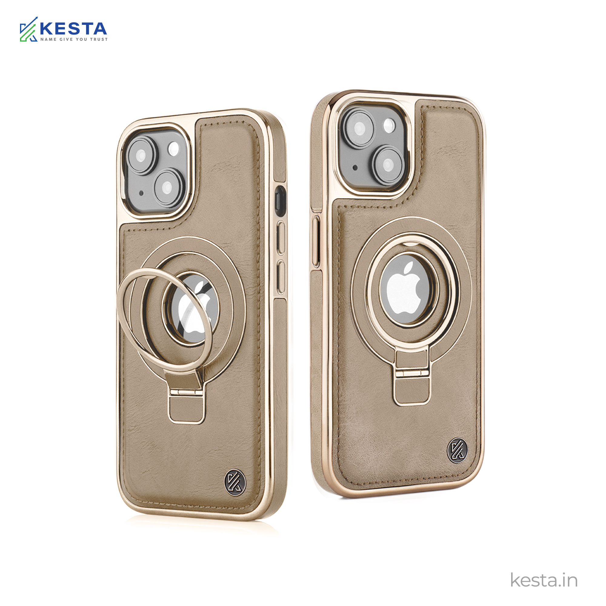 iPhone 15 Cover - Classy Elite Desert Leather Case (Built-In Magnetic Ring Holder)